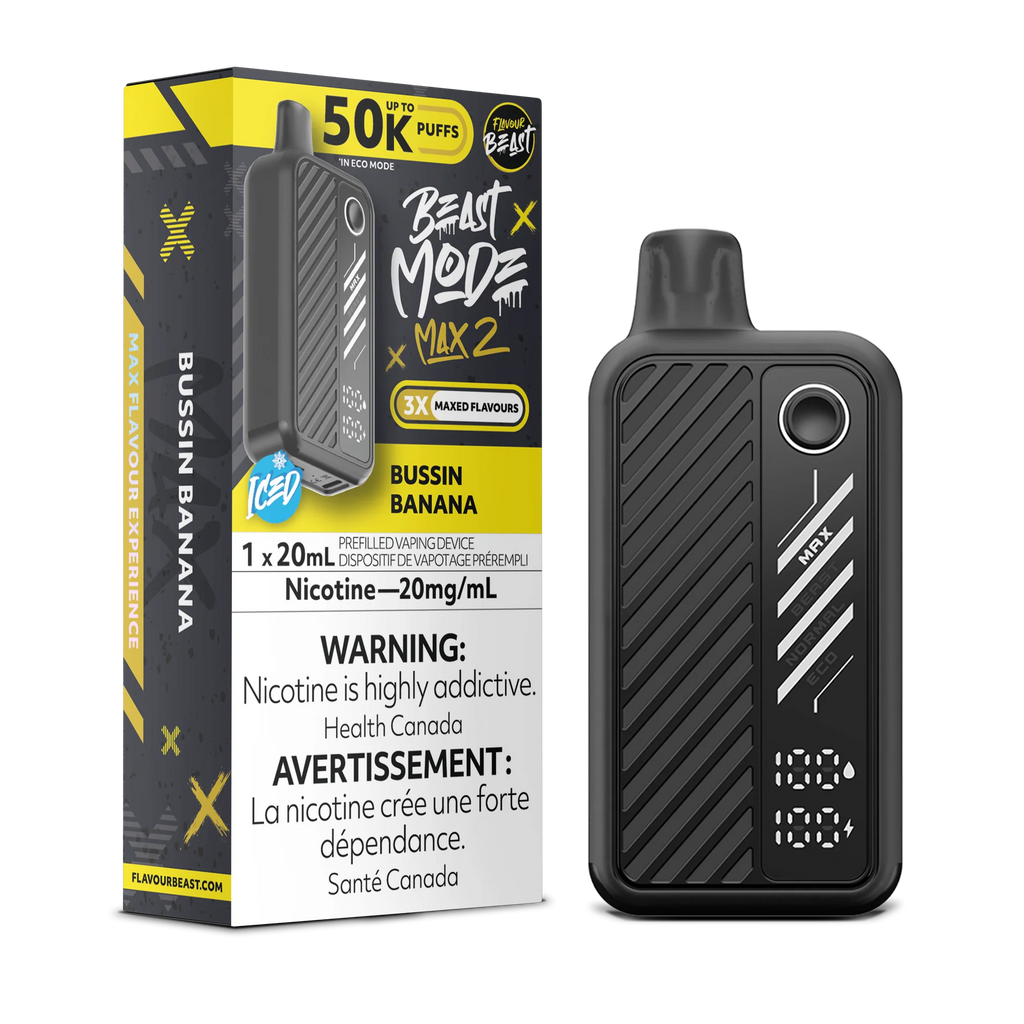 Flavour Beast Beast Mode Max 2 Disposable Vape – Bussin Banana Iced 20 mg 50000 Puffs
