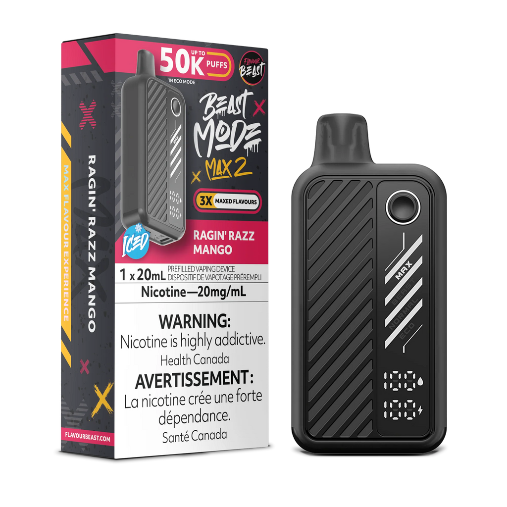 Flavour Beast Beast Mode Max 2 Disposable Vape – Ragin’ Razz Mango Iced 20 mg 50000 Puffs
