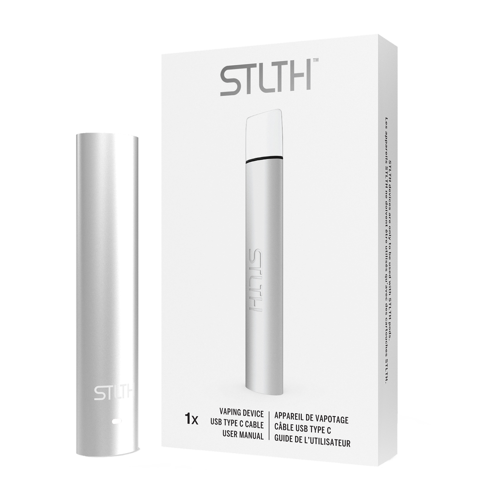 Stlth Device in Silver Metal finish, featuring Type-C charging and an ergonomic design.